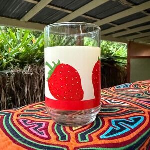2 FOR $20 DEAL / Strawberry print glass‎ cup vintage kitchen decor / PVDEAL